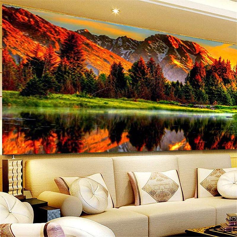 5d Diy Full Diamond Painting Landscape Large Wall Painting Round Diamond Cross Stitch Handmade Art Pictures Bedroom Home Decor