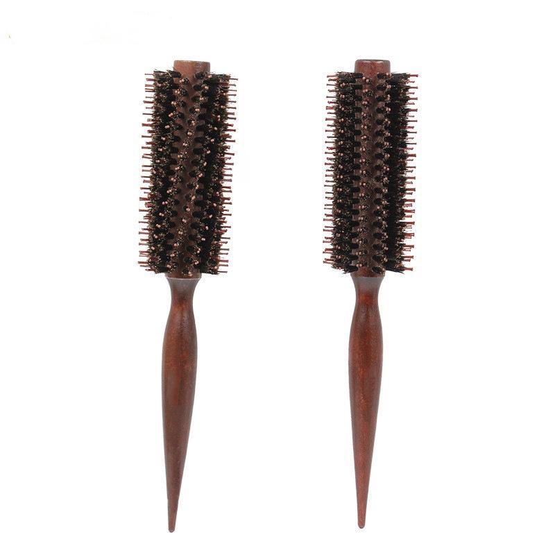 Beechwood Boar Bristle & Nylon Curling Brush - Nourishing Hairdressing Comb with Natural Wood Texture and Diagonal Pattern.
