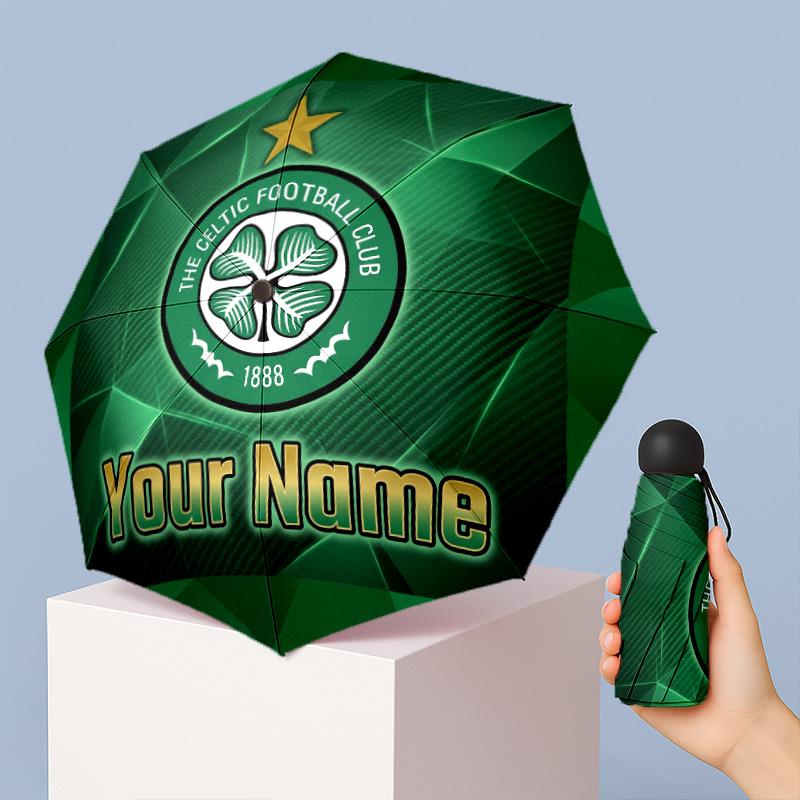 Celtic FC Manual Five Fold 8 Rib Umbrella Support Custom Text, Lightweight Travel Umbrella