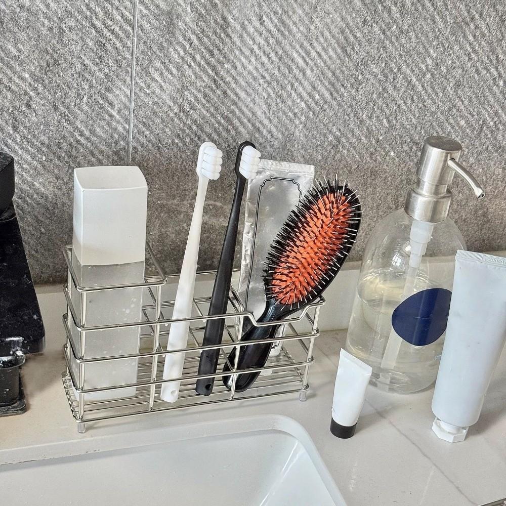 304 Stainless Steel 6 Grids Toothbrush Holder Easy To Clean Non-Slip Shower Table Bracket Saving Space Hanging