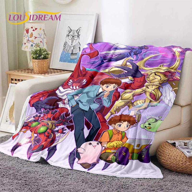 Retro Digimon Adventure Potwór Kreskówka Miękki Koc Flanelowy, Koc do Rzucania Wygodny Koc na Piknik Łóżka Kanapę Domowy Sypialnia