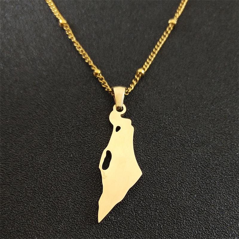 Collar con colgante de mapa de acero inoxidable: Diseño Europeo/Americano con Israel y Palestina