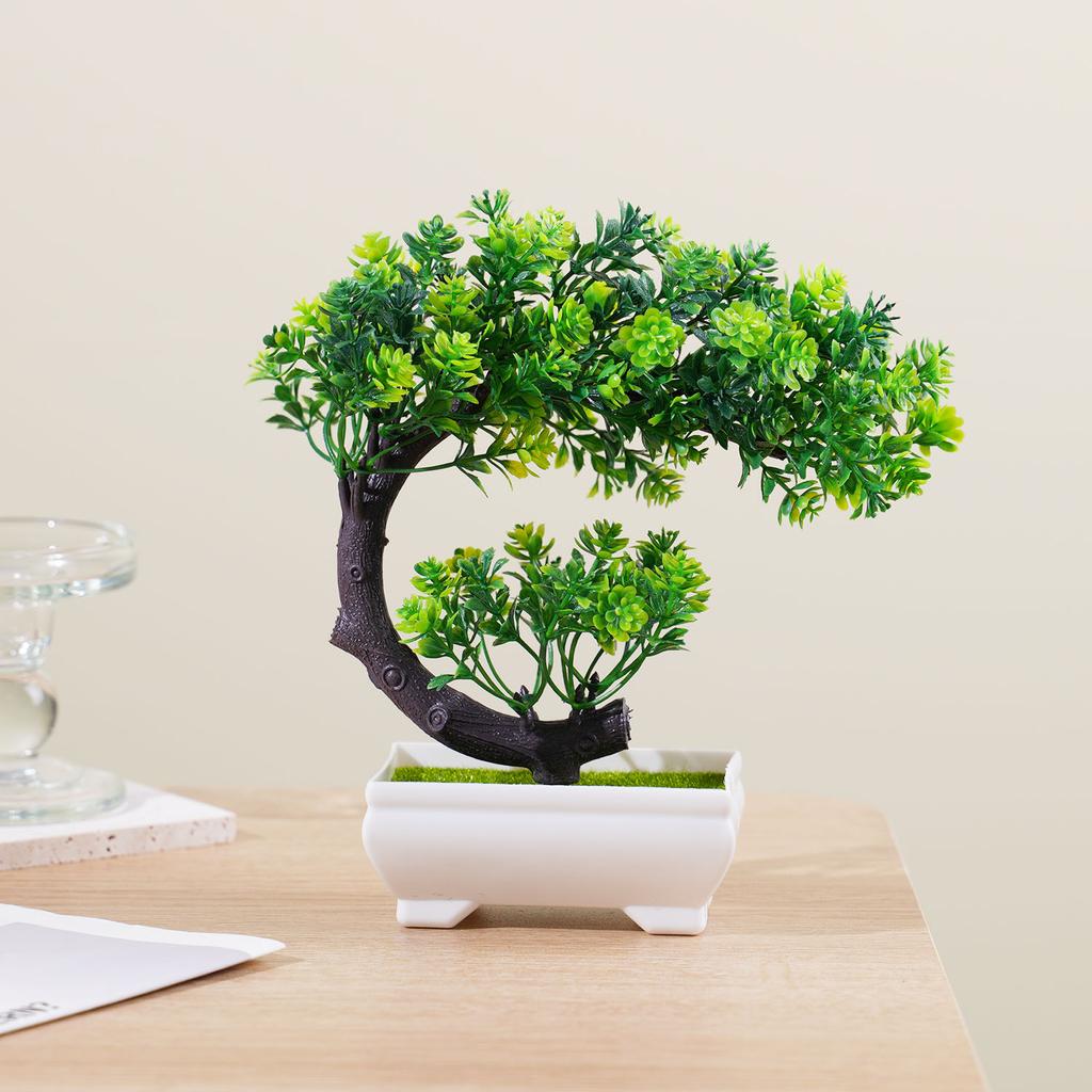4Pcs Artificial Bonsai Tree, Fake Potted Plants, Small Plastic Green Trees for Home Office Decor, Gift for Birthday Wedding