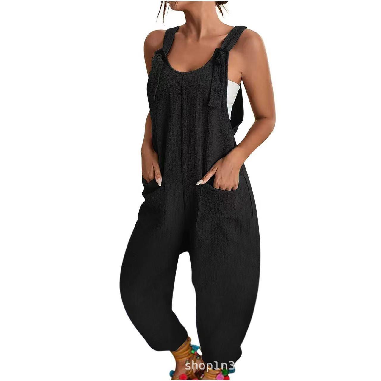 Cross-border e-commerce 2026 European and American women s clothing Amazon summer casual fashion suspender trousers jumpsuit overalls S