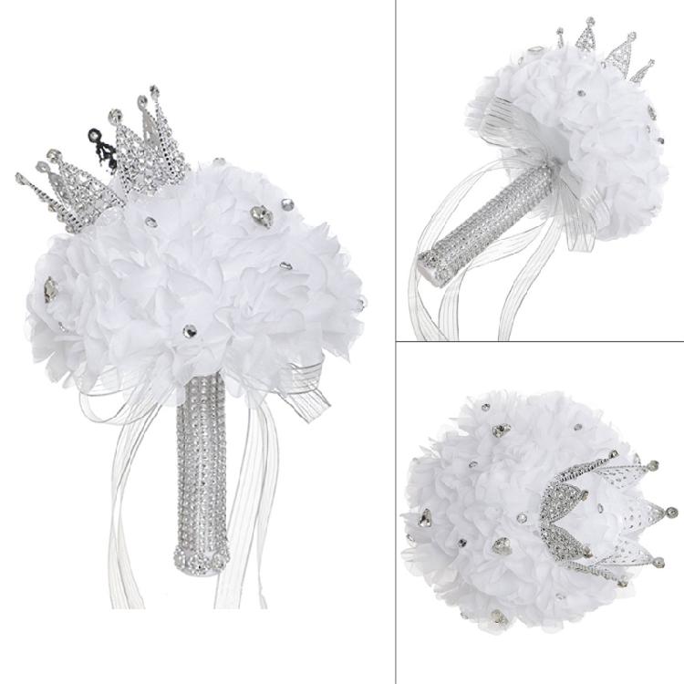 Diamond Crown Decorative Handheld Flower Rhinestones Wedding Bouquet with Ribbon