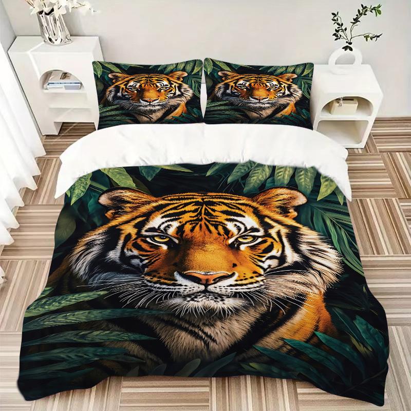 3pcs Tiger Print Duvet Cover Set - Machine Washable, Includes 1 Cover and 2 Pillowcases, No Core Included yy251013095
