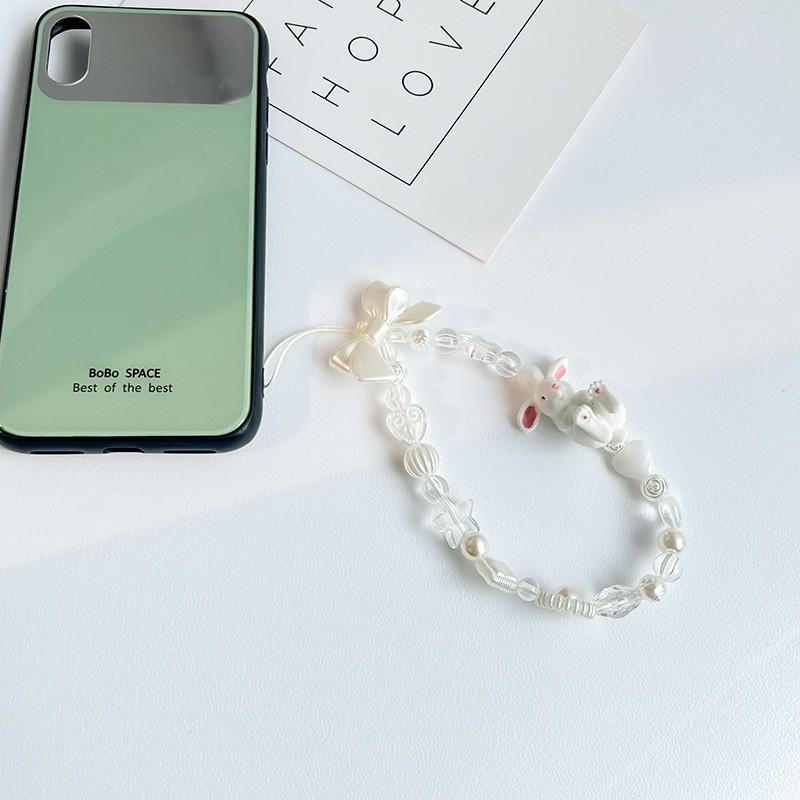 

Stereoscopic Rabbit Mobile Phone Strap Pearl Beaded Mobile Phone Chain Short Versatile Anti-Loss Pendant Accessories For IPhone