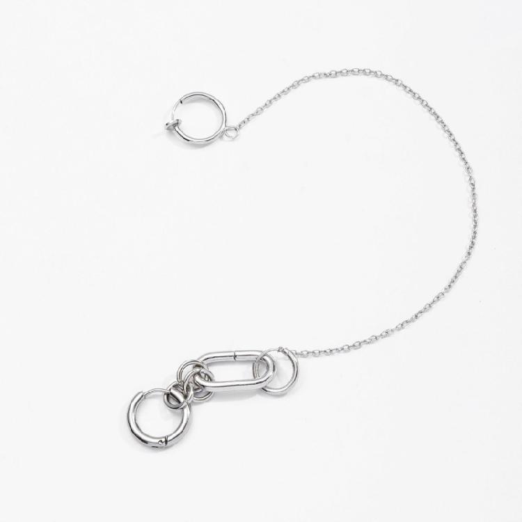 Metal Fake Earrings Lip Ring with Long Chains Non-Piercings Earring Ear Clip