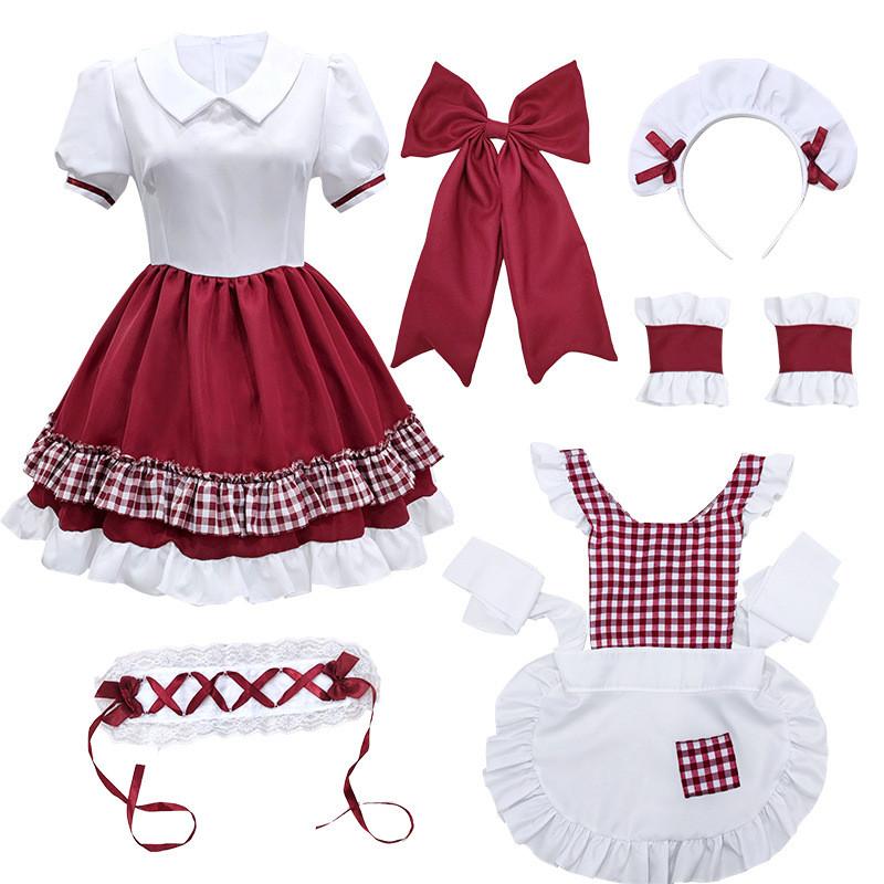 Lolita Girl Costume Dress With Puffy Sleeves And Large Bow For Halloween Cosplay