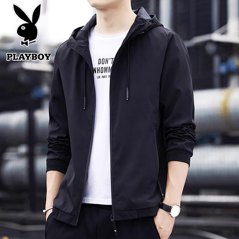 Playboy Men's Hooded Windproof Casual Jacket