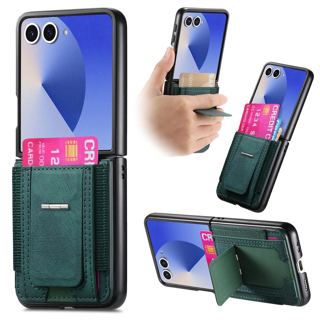 Leather Stand Phone Case for Samsung Galaxy Z Flip 7 fe 6 5 4 Flip6 Flip5 Flip 7 fe Wallet with Card Holder Ring Back Cover