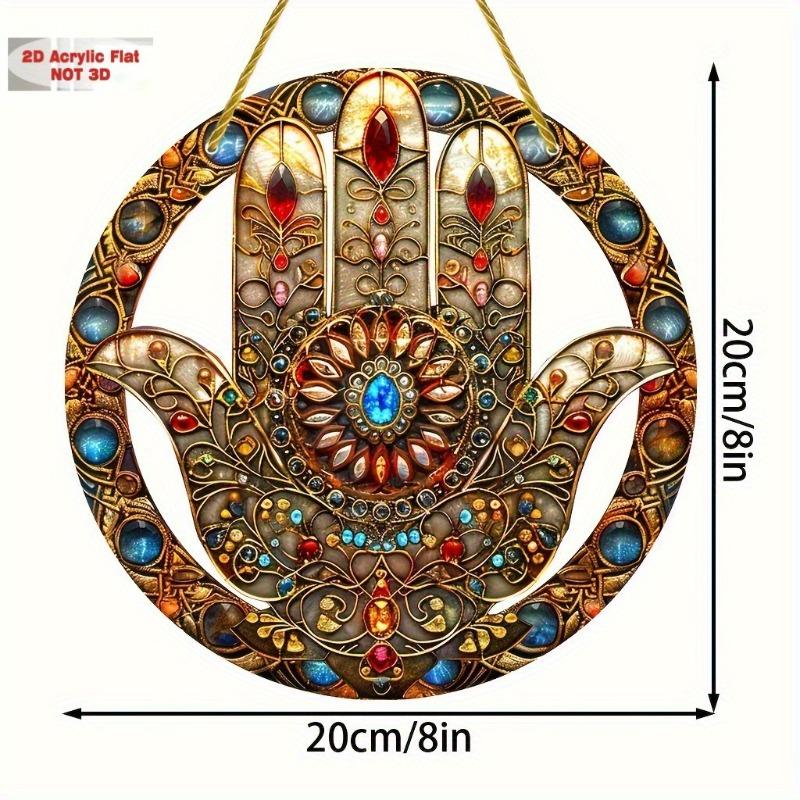 2D Flat Bohemian Acrylic Hamsa Hand Decoration Sign, Colorful Painted Effect, Home Decor Plaque Hanging Wall Art Decorative Garden Decoration for Room