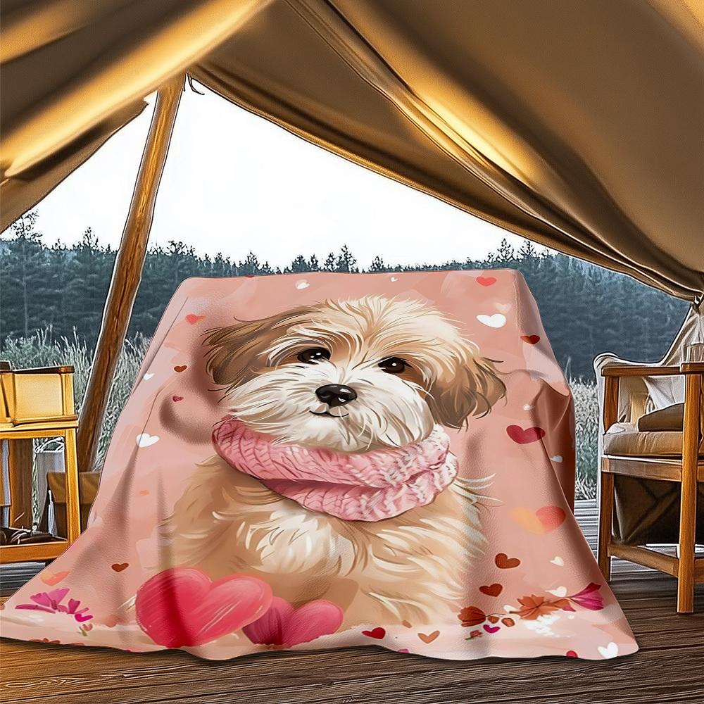 1pc Puppy Scarf Heart Outdoor Soft Polyester Flannel Throw Blanket Versatile for All Seasons , Soft , Cozy , Warm All Season Quilted Throw ,