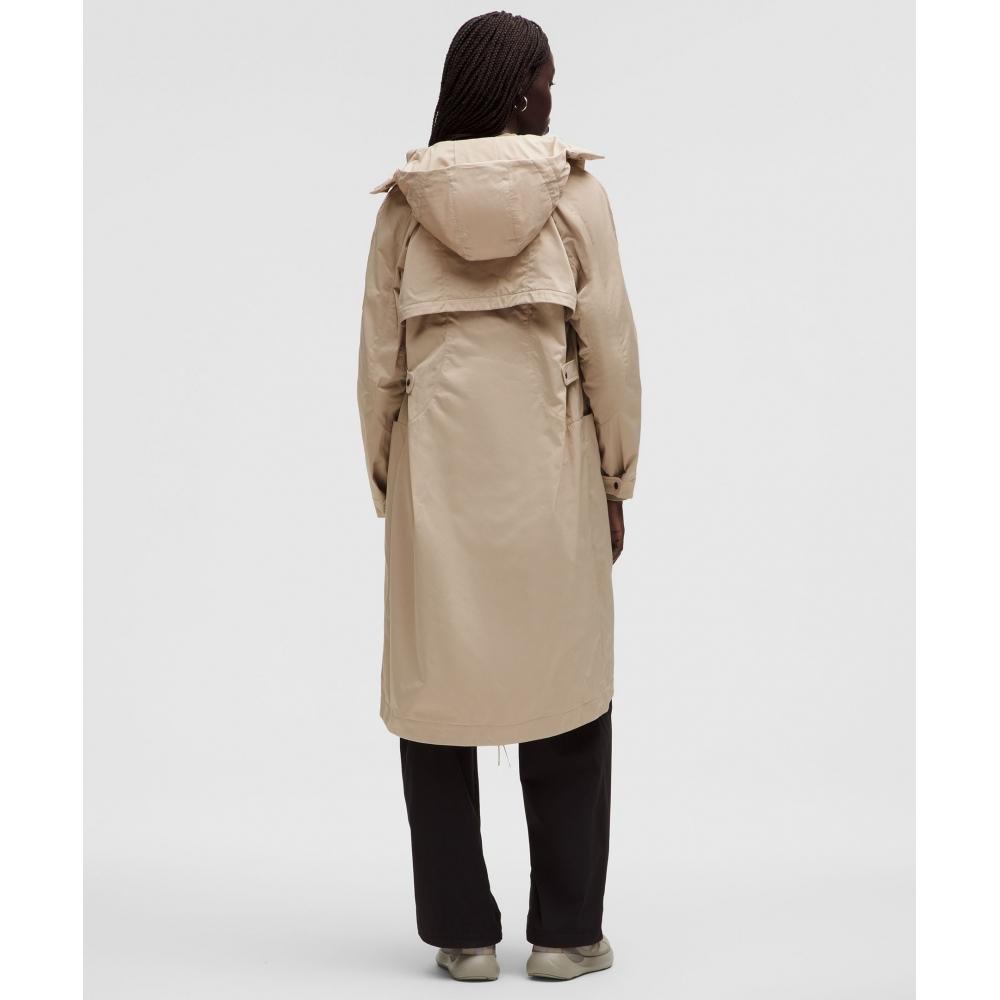 Lululemon Taffeta Removable Hood Long Jacket  Slnsh Collection Mojave Tan