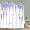 Purple Vineman Botanical Watercolour Shower Curtain Lavender Butterfly Floral Polyester Shower Curtain Bathroom Decor with Hooks