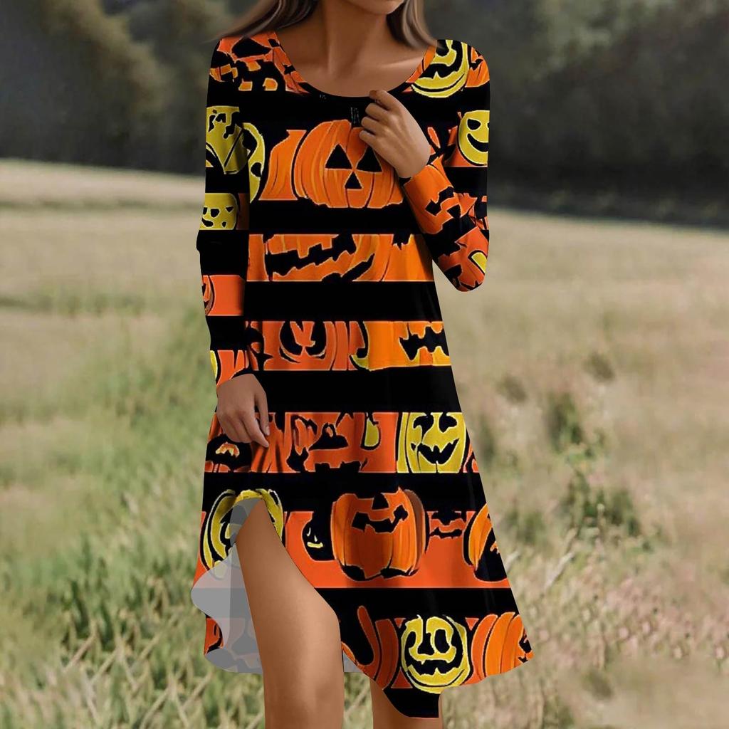 Long  Sleeve Dress For Women Casual Loose Fit Print Dress With Pockets