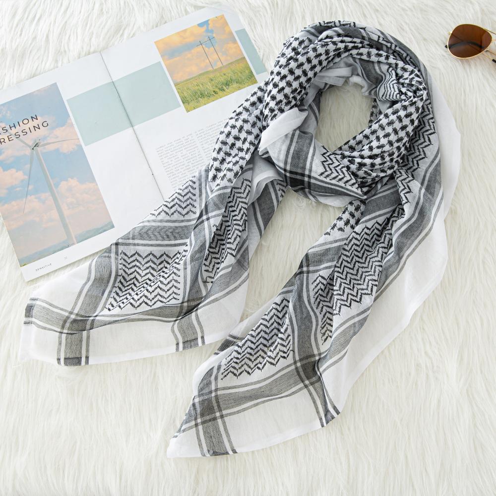 Black White Men Woven Kuffiyeh Arab Kafiya Shemagh Keffiyeh Middle Eastern Scarf Wrap Jacquard Traditional Headwrap