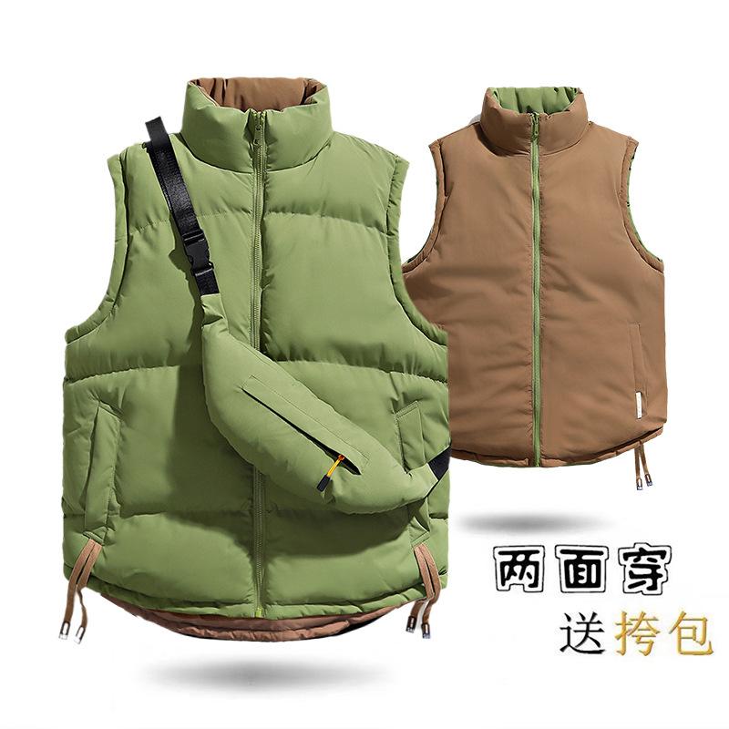 

Double-sided Down Cotton Vest for Men and Women, Thickened Warm Vest In Winter, Sleeveless Stand-up Collar Vest, and Trendy Vest for Outer Wear M зелёный