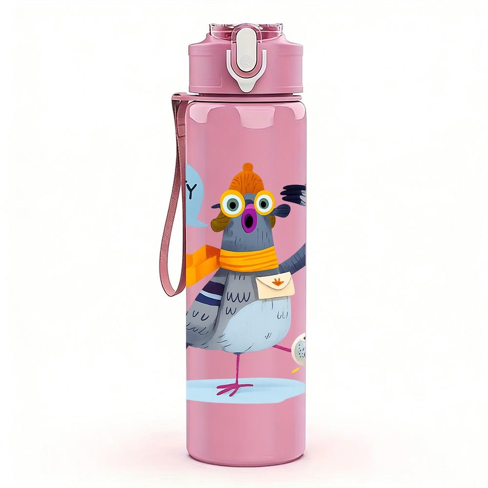 1PC Colorful Pigeon Character 750ml Color Plastic Sports Water Bottle Leakproof Flip Straw Lid Suitable for Sports Office Home Use