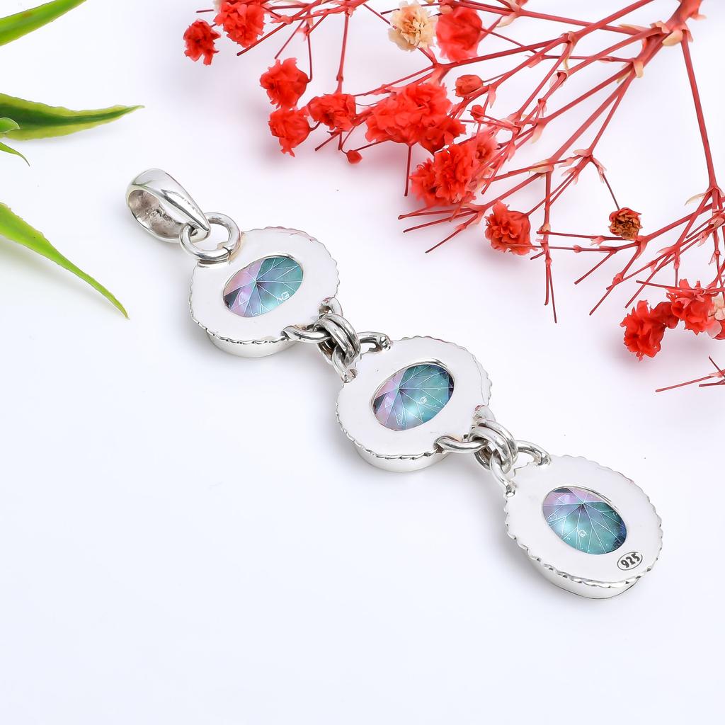 Rainbow Mystic Fire Topaz 925 Sterling Silver Pendant V4011, Rainbow Pendant, Oval Pendant, Valentin's Day Gift, Gift For Her, Birthday Gift, Handmade