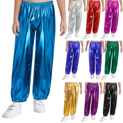 Kinder Bühnenauftrittshose Metallic Glänzend Elastischer Bund Jazz Dance Cheerleading Hose