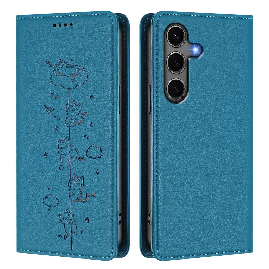 For Samsung Galaxy S25+/Galaxy S24+ Case RFID Blocking Wallet Stand Imprinted Cat Pattern Leather Phone Cover