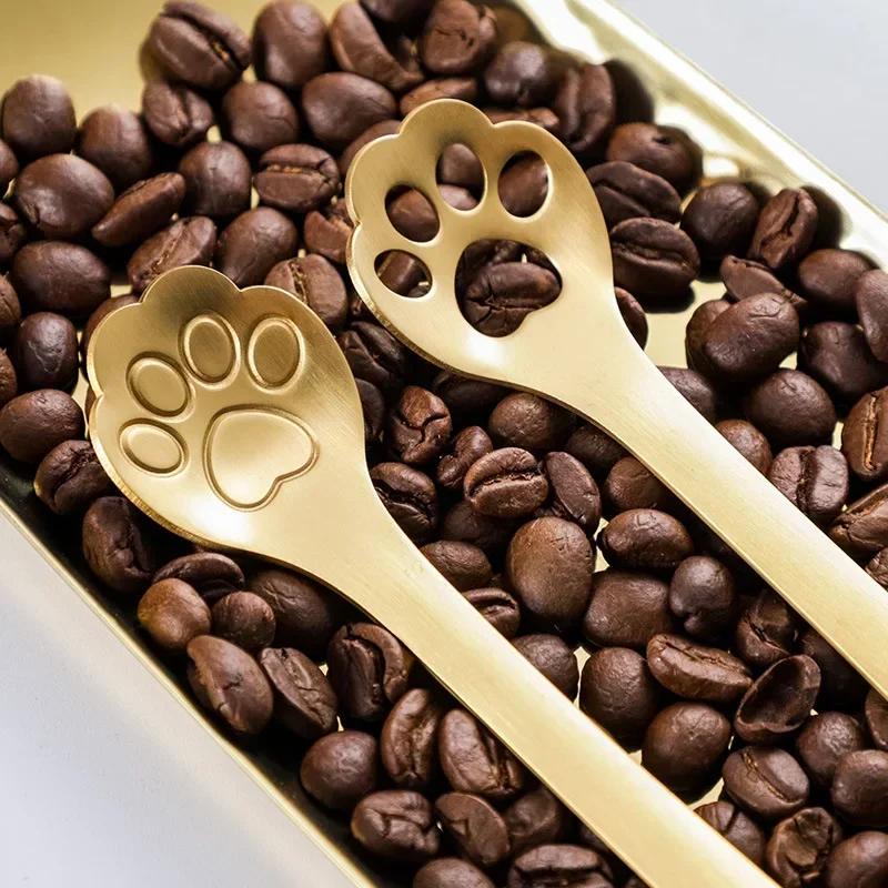 1PC Creative Cute Cat Claw 304 Stainless Steel Spoon Hollow for Ice Cream Coffee Tea Dessert Spoon Kitchen Tableware Accessories