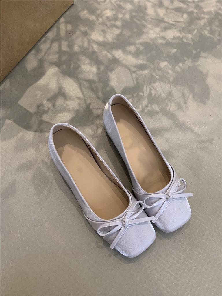 Gentle fairy style ballet shoes 2025 French temperament elegant pink bow inner heightening evening shoes