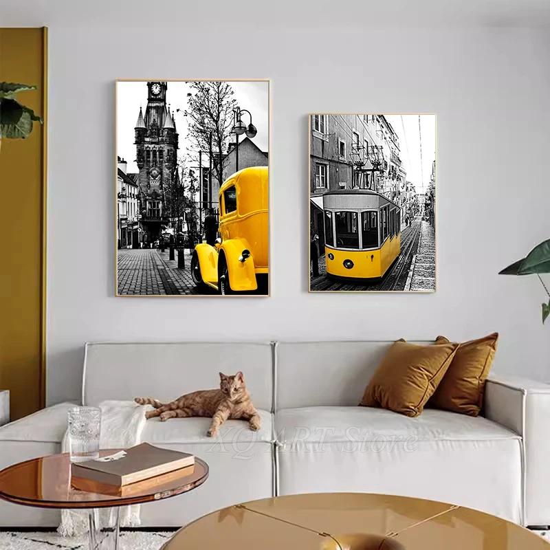 Nordic City Scenery Canvas Painting Yellow Wall Art Poster For Living Room Photograph European Landscape Picture Home Decor
