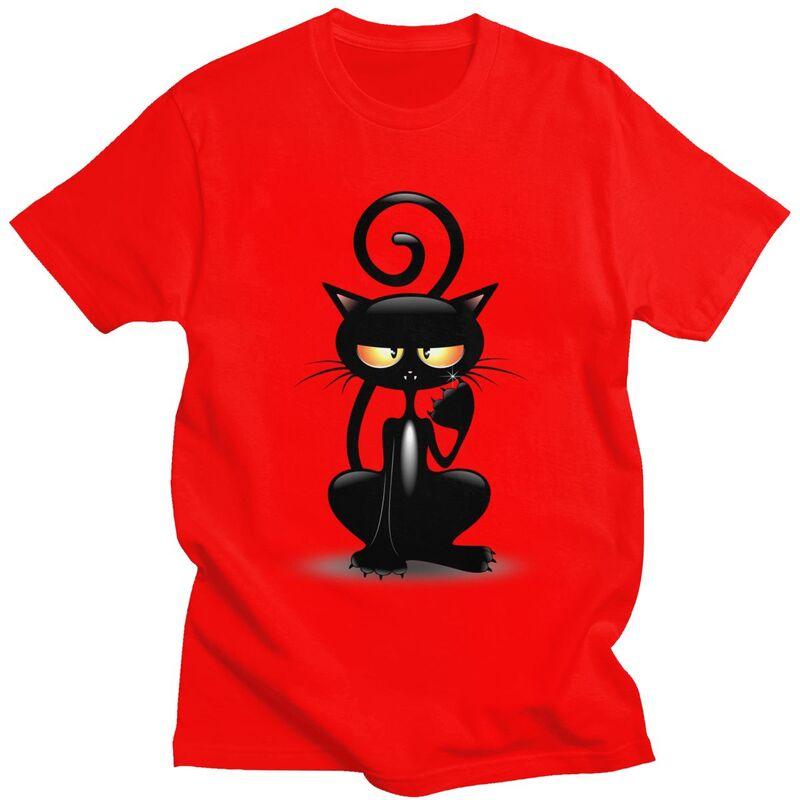 

Мужская футболка с прикольным мультяшным черным котом, короткий рукав, 100% хлопок, повседневная, уличный стиль S