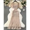 Korean Style Wear Gentle Retro Crocheted Cut Out Knitting Short Sleeve Dress Women's Silm Long Mermaid Dress Summer