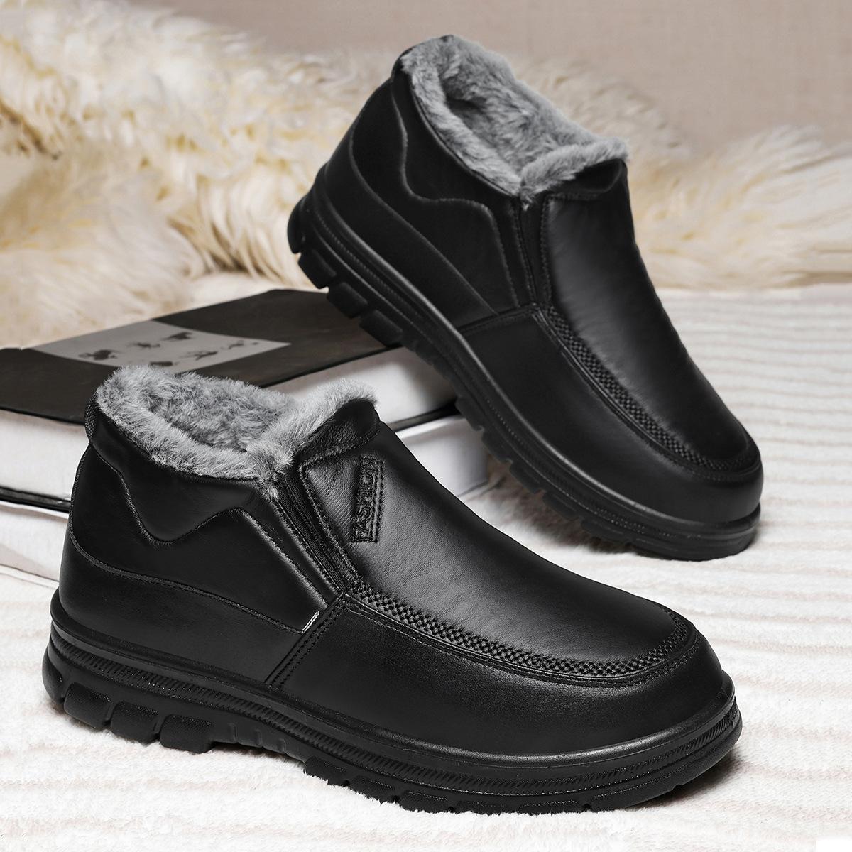 

Зимние кожаные сноубутсы мужские нескользящие теплые средние повседневные большого размера легкая подошва удобные мужские ботинки 44