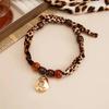 SHIXIN Vintage Leopard Print Velvet Acrylic Beads Choker Necklace Women New Trendy Hollow Irregular Geometric Pendant Necklace