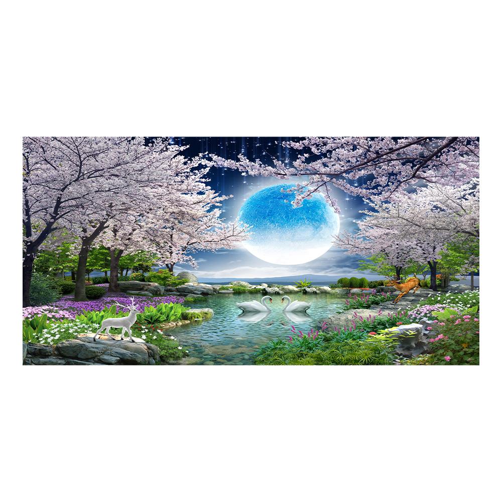 

Романтическая картина на холсте с изображением пары лебедей и Луны, настенное искусство, постеры и принты для гостиной, домашний декор 50x100cm NoFrame