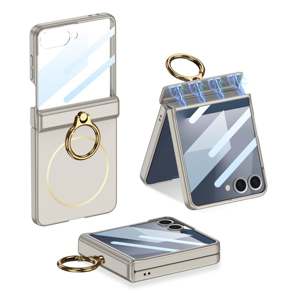 Vhodné pro skládací mobilní telefon Samsung Z Flip7 Ultra tenké pouzdro Hřídel Plně krytý prsten Módní Magnetický Tenký prsten Bezdrátové nabíjení