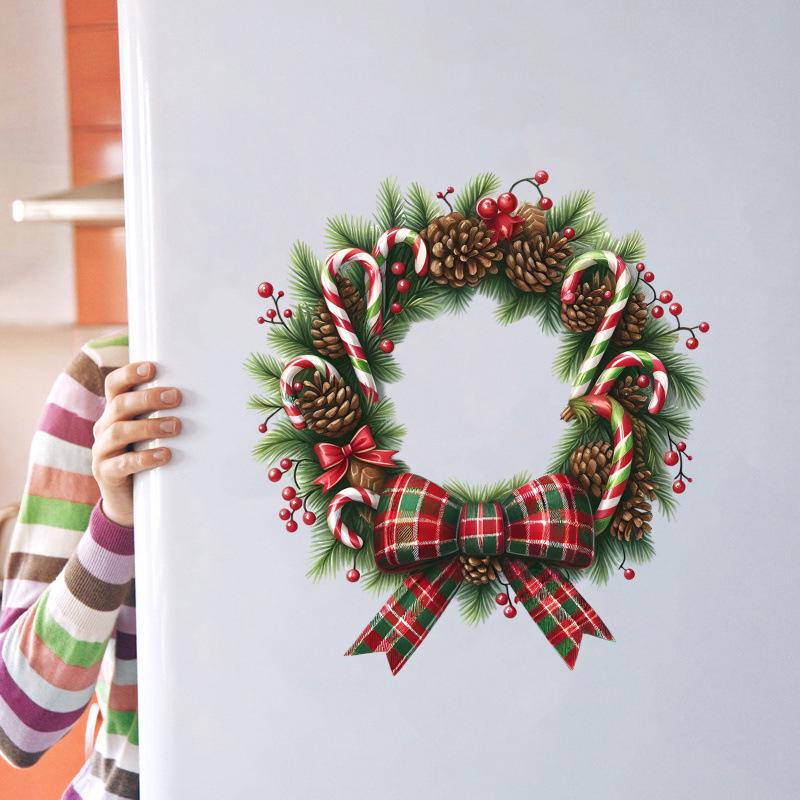 Christmas Pinecone Candy Cane Wreath Sticker - Holiday Door & Window Decoration