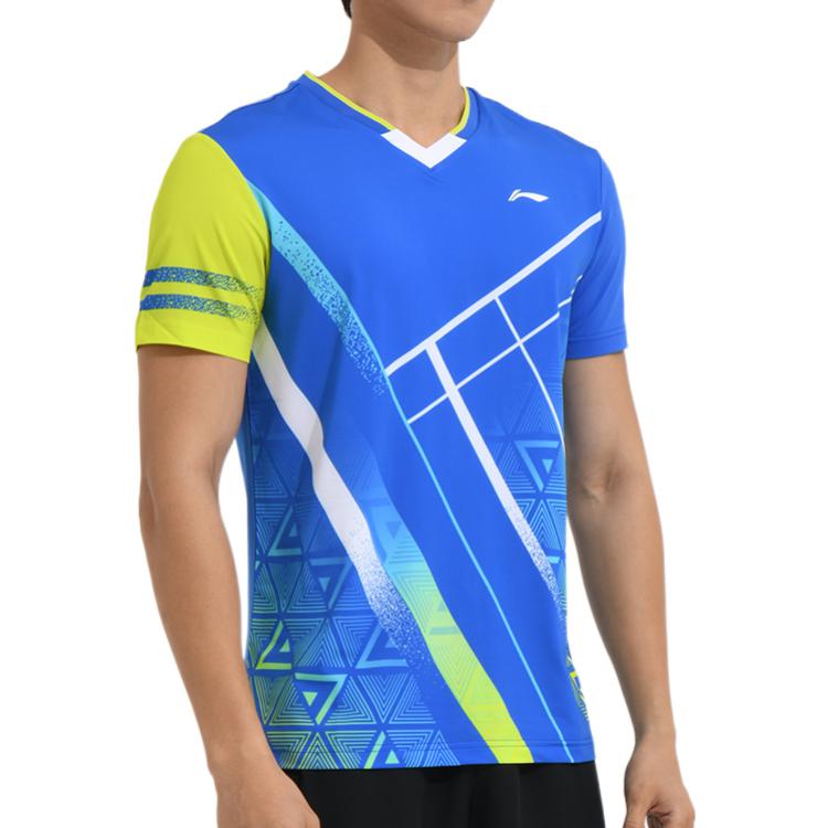 Li-Ning Quick-Dry Badminton Series Short Sleeve T-Shirt Men Tops Crystal-Blue AAYS071-3