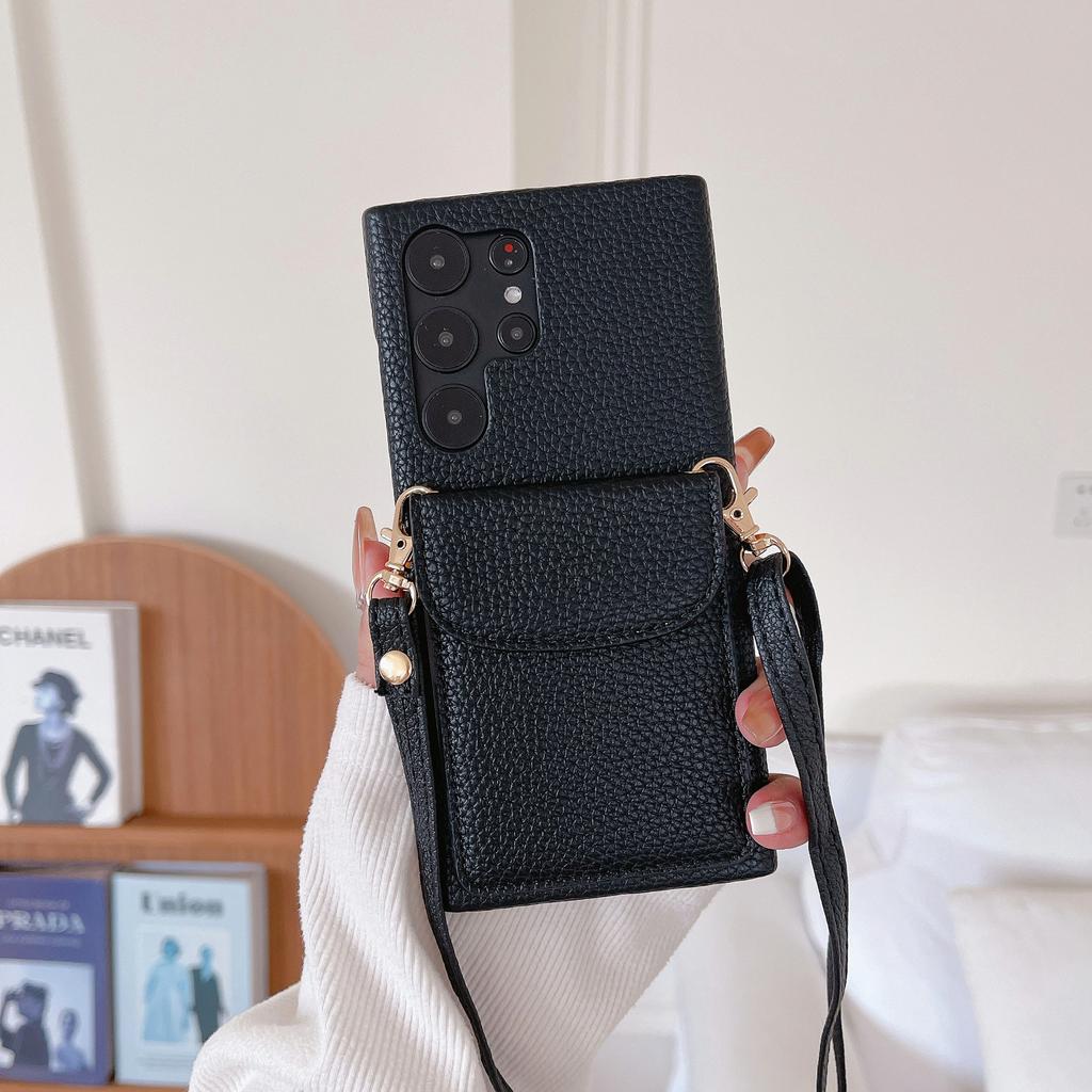 Litchi Card Oblique Span Card Bag Is Suitable for Samsung S23 Ultra Mobile Phone Case S22/A54/A13 Oblique Span Card Case