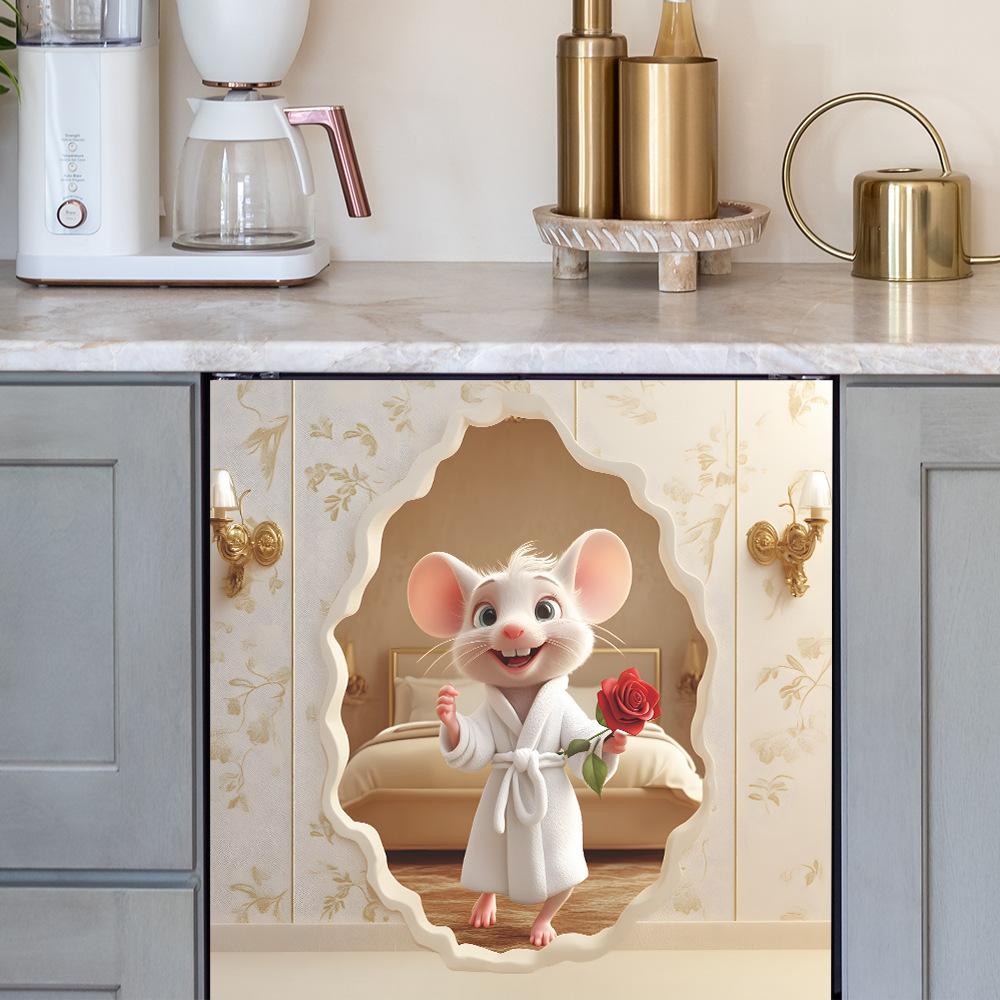 Cute Little Mouse Rose Kitchen Dining Room Home Background Beautification and Decoration Wall Stickers