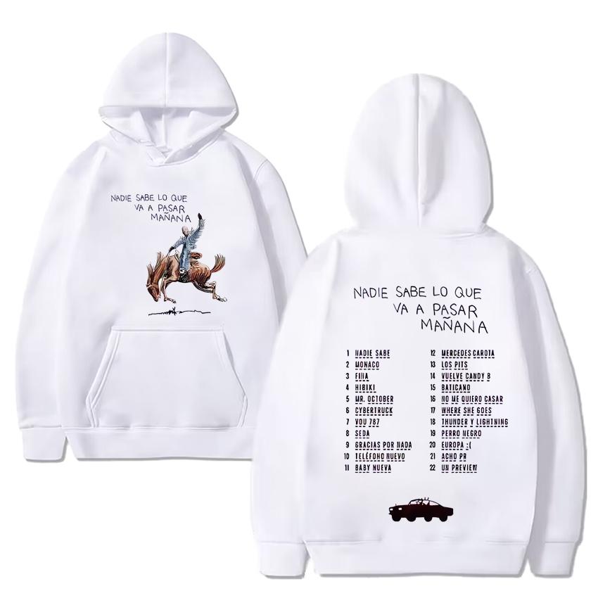 Bad Bunny Hoodies Niemand weiß, was morgen passieren wird Sweatshirt Herren Damen Lässige Mode Musik-Hoodie Unisex Vintage Pullover