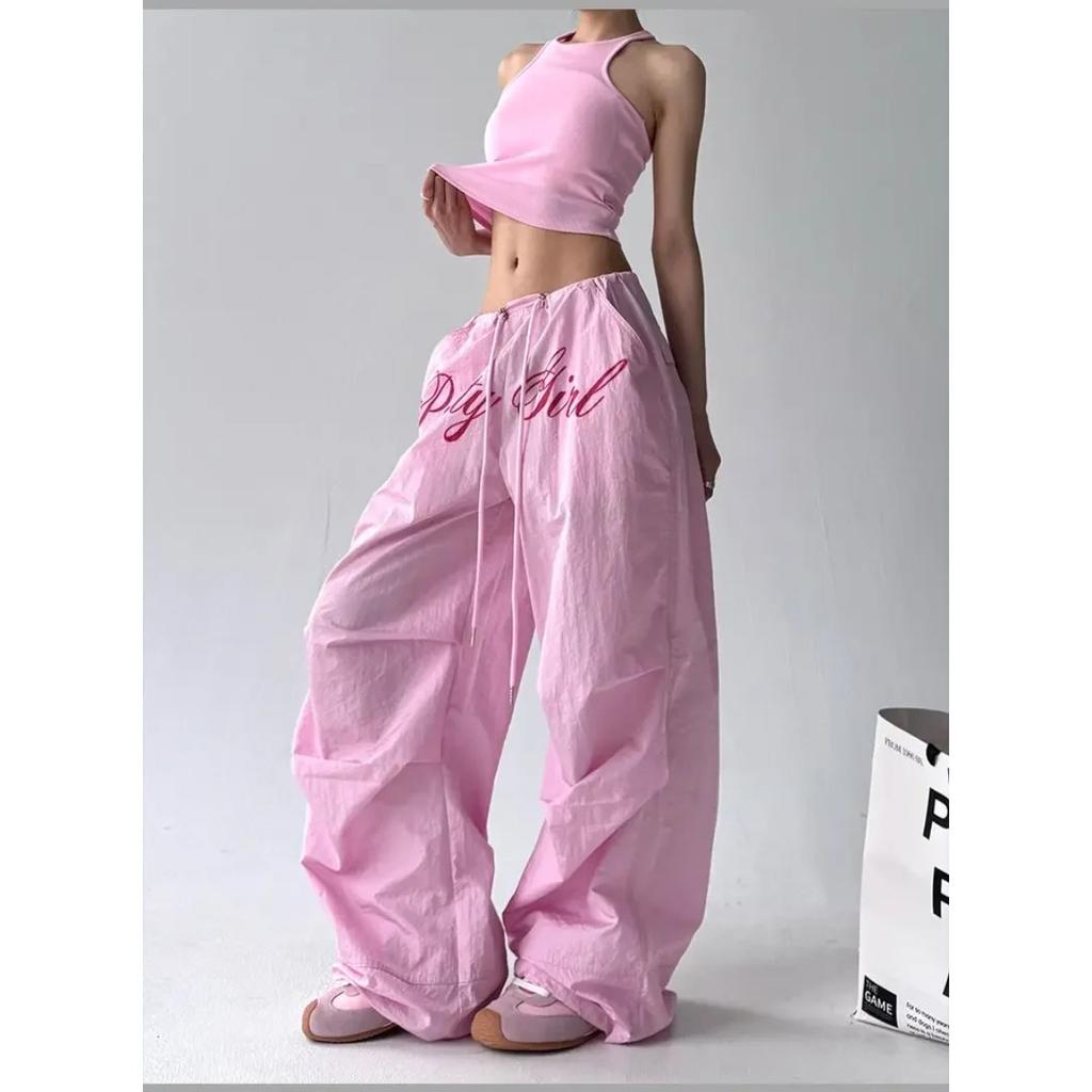 VIONA American Retro Hot Girl Hip Hop Letter Wide-Leg Pants Women Loose Pleated Design Dancing Trousers Summer Quick-Dry Pants