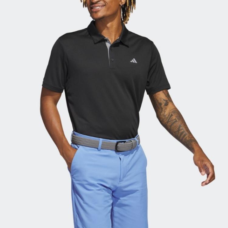 Adidas Solid Color Logo Polo Shirt Men Tops Black IA5446