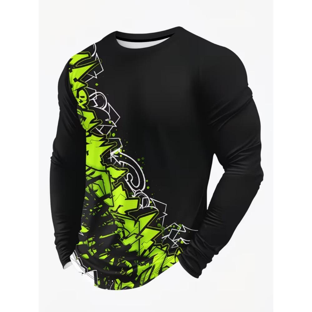 Maglietta girocollo da uomo con stampa 3D, motivo drago, stampa 3D, autunno, casual, a maniche lunghe, oversize, alla moda
