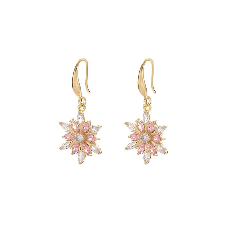 Luxury Rhinestone Snowflake Drop Earrings For Women Elegant Long Tassel Pearl Flower Earring New Year Birthday Jewelry Gifts