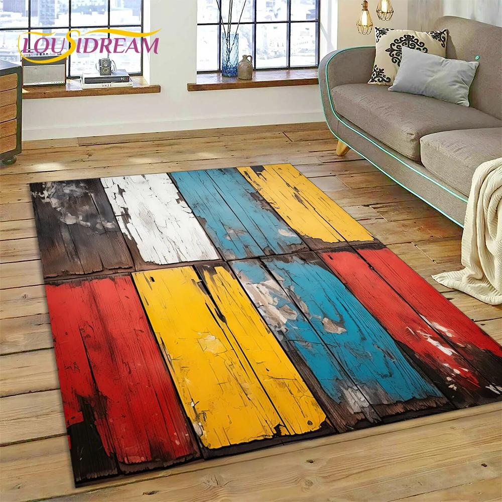 3D Bunt Holzmaserung Holz Kundenspezifischer Teppich Teppich für Wohnzimmer Schlafzimmer Dekor, Fußmatte Rutschfeste Dekoration für Sofa Fußmatte