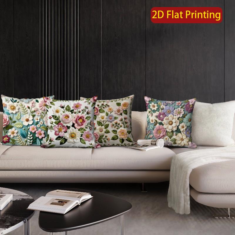 2D Vintage 3D Floral Throw Pillow Covers Pattern Cushion Cover Suitable For Sofa Bedroom Car Pillow Cover