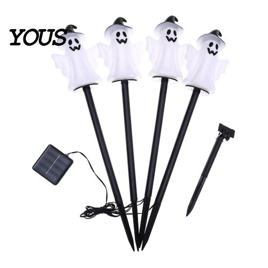 Solar Powered Yard Stakes 4Pcs/Set Halloween Ghost Stake Light, 4-in-1 Pumpkin with LED Outdoor Waterproof Garden Light Lights, Decorative