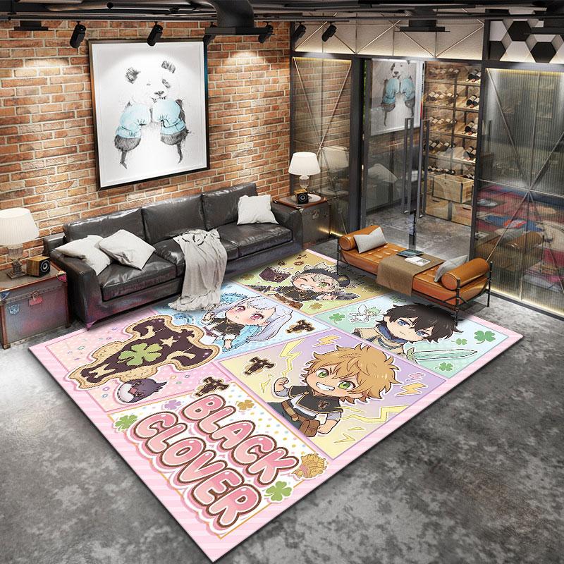 Dywan Black Clover do salonu, sypialni, dekoracja sofy domowej, mata podłogowa antypoślizgowa dla dzieci