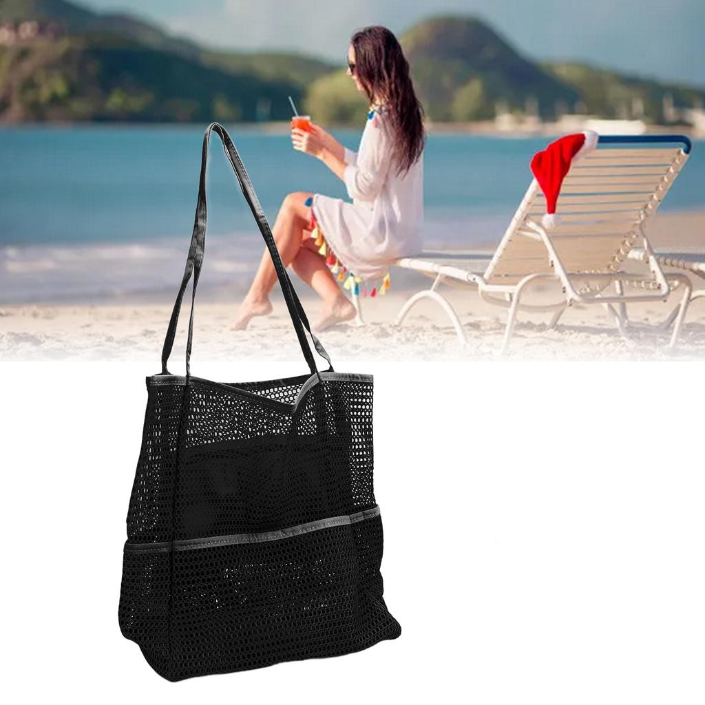 Mesh Beach Handbag Multiple Large Capacity Shoulder Bag for Travel Swimming Pool Picnic Camping