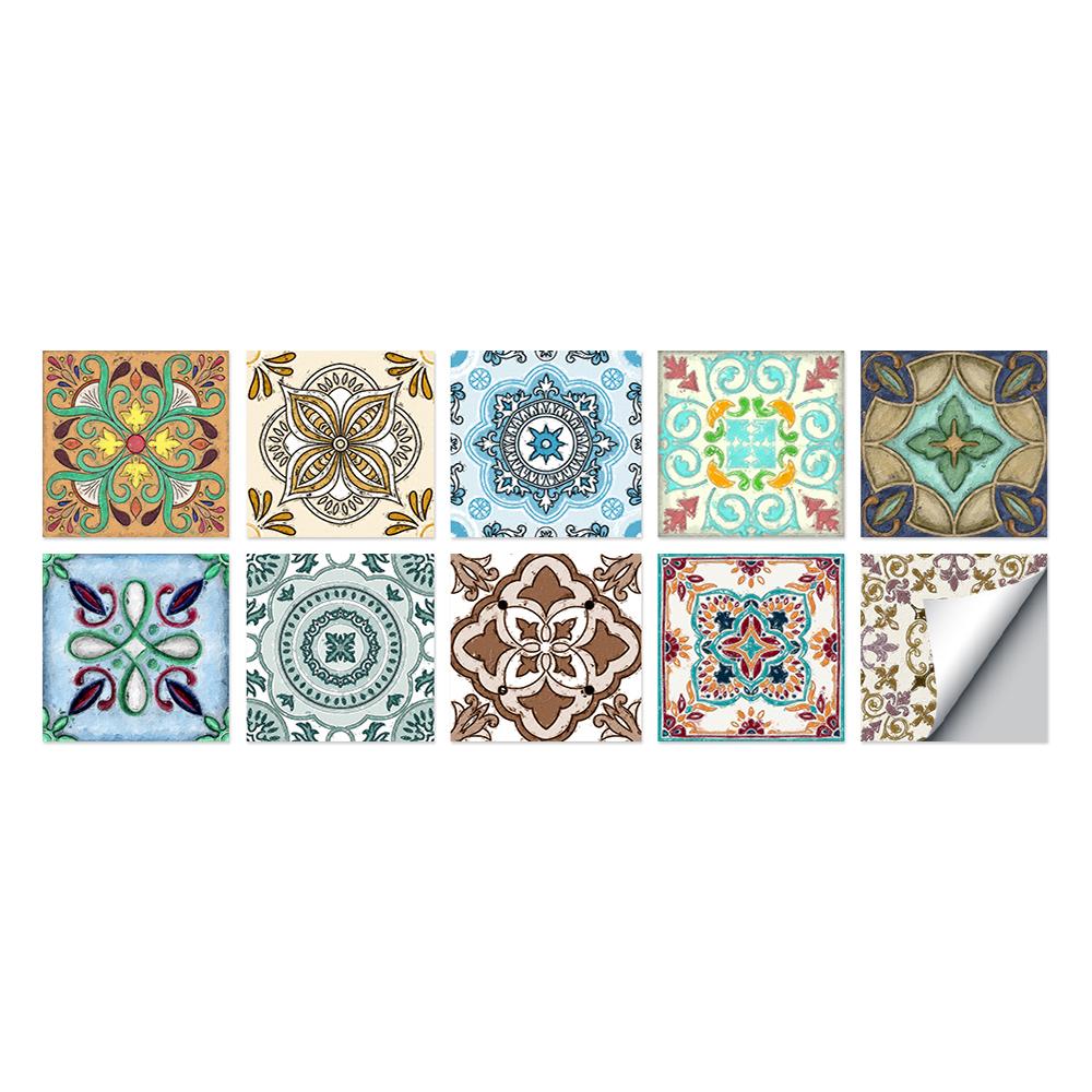 Tile Stickers Waterproof Kitchen Retro Moroccan Self Adhesive Bathroom Decal Vinyl Peel And Stick Wall Decoration Wallpaper NONE